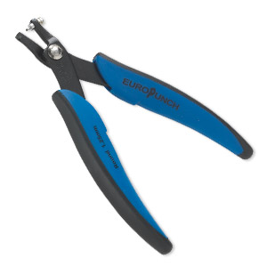 Hole punch pliers, EUROTOOL&reg;, carbon steel and plastic, black and blue, 5-3/4 inches with 1.25mm round hole. Sold individually.