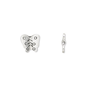 Bead, JBB Findings, sterling silver, 10x9x2mm double-sided flat butterfly tube. Sold per pkg of 2.