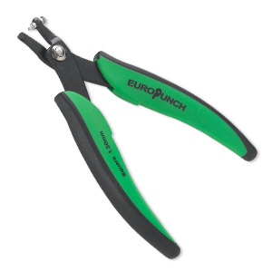 Hole punch pliers, EUROTOOL®, carbon steel and plastic, black and green,  5-3/4 inches with 1.5x1.5mm square hole. Sold individually. - Fire Mountain  Gems and Beads