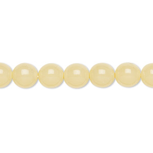 Bead, Czech dipped d&#233;cor glass druk, cream, 8mm round. Sold per 15-1/2&quot; to 16&quot; strand.