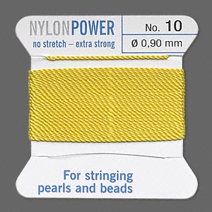 Thread, nylon, yellow, size #10. Sold per 2-yard card.