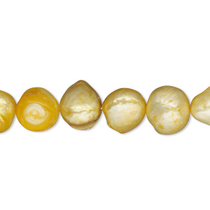 Pearl, cultured freshwater (dyed), gold, 9x7mm-15x11mm top-drilled baroque, D- grade, Mohs hardness 2-1/2 to 4. Sold per 15-inch strand.