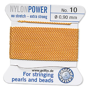Thread, nylon, amber yellow, size #10. Sold per 2-yard card.