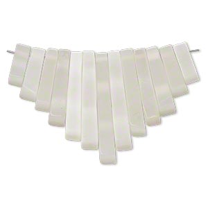 Drop, mother-of-pearl shell (bleached), white, 10x4mm-28x5mm graduated hand-cut fan, Mohs hardness 3-1/2. Sold per 13-piece set.