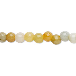 Bead, jadeite (natural / dyed), yellow, 6mm round with 0.5-1.5mm hole, C grade, Mohs hardness 6-1/2 to 7. Sold per 15-1/2&quot; to 16&quot; strand.