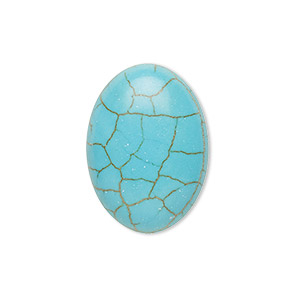 Cabochon, &quot;turquoise&quot; (resin) (imitation), 25x18mm calibrated oval with matrix. Sold individually.