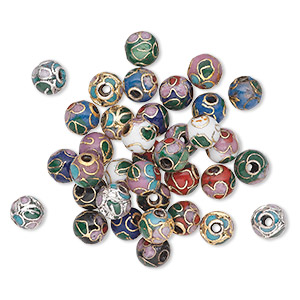 Bead mix, cloisonn&#233;, multicolored, 6mm round. Sold per pkg of 36.