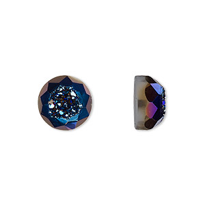 Cabochon, druzy agate (coated), blue, 10mm hand-cut loosely calibrated faceted round, B grade, Mohs hardness 7. Sold individually.
