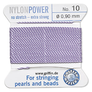 Thread, nylon, lilac, size #10. Sold per 2-yard card.