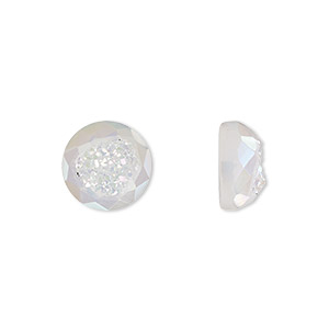 Cabochon, druzy agate (coated), white opal, 10mm hand-cut loosely calibrated faceted round, B grade, Mohs hardness 7. Sold individually.