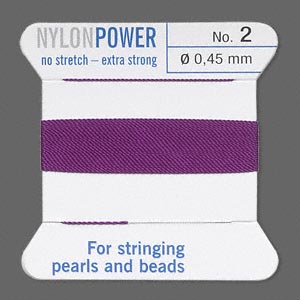 Thread, nylon, amethyst purple, size #2. Sold per 2-meter card (approximately 78 inches).