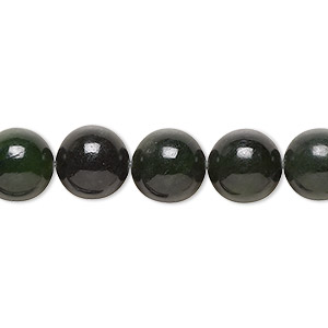 Bead, nephrite jade (natural), medium to dark, 10mm round, C grade, Mohs hardness 6 to 6-1/2. Sold per 15-1/2&quot; to 16&quot; strand.