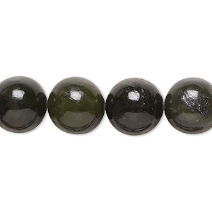 Bead, nephrite jade (natural), medium to dark, 12mm round, C grade, Mohs hardness 6 to 6-1/2. Sold per 15-1/2&quot; to 16&quot; strand.