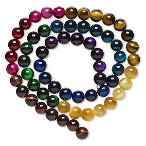 Bead, tigereye (natural/dyed/heated), 6mm round, B Grade, Mohs hardness 7. Sold per 15-1/2&quot; to 16&quot; strand, approximately 64 beads.