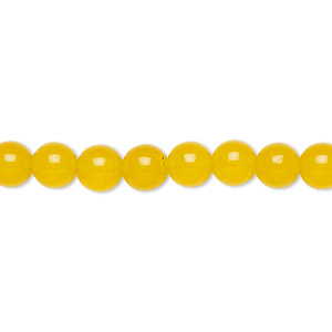 Bead, yellow &quot;jade&quot; (quartz) (dyed), 6mm round, B grade, Mohs hardness 6-1/2 to 7. Sold per 15-1/2&quot; to 16&quot; strand.