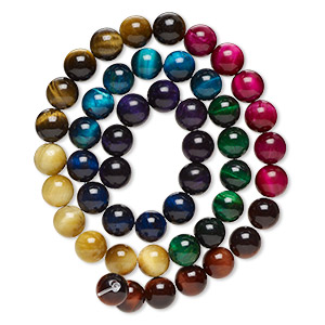Bead, tigereye (natural/dyed/heated), 8mm round, B Grade, Mohs hardness 7. Sold per 15-1/2&quot; to 16&quot; strand, approximately 49 beads.