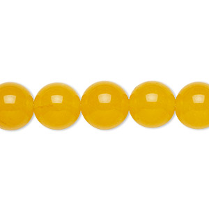 Bead, yellow &quot;jade&quot; (quartz) (dyed), 10mm round, B grade, Mohs hardness 6-1/2 to 7. Sold per 15-1/2&quot; to 16&quot; strand.