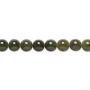 Bead, nephrite jade (natural), medium to dark, 6mm round, B grade, Mohs hardness 6 to 6-1/2. Sold per 15-1/2&quot; to 16&quot; strand.