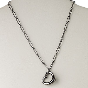 Necklace, gunmetal-plated brass, 26x23mm open floating heart, 18 inches with 3-inch extender chain and lobster claw clasp. Sold individually.