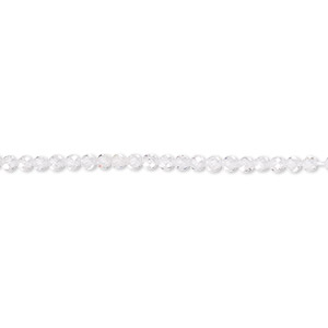 Bead, cubic zirconia, clear, 2mm micro-faceted round, Mohs hardness 8-1/2. Sold per 8-inch strand, approximately 95 beads.