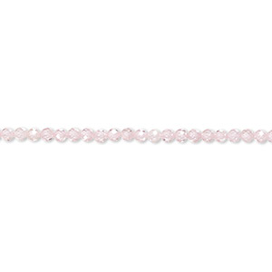 Bead, cubic zirconia, pink, 2mm micro-faceted round, Mohs hardness 8-1/2. Sold per 8-inch strand, approximately 95 beads.