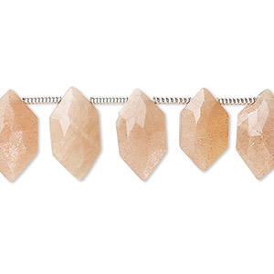 Bead, peach moonstone (natural), hand-cut 13x7mm side-drilled faceted puffed hexagon, B grade, Mohs hardness 6 to 6-1/2. Sold per pkg of 22.
