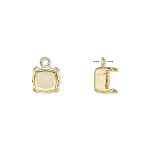 Drop, gold-plated brass, 8mm with SS39 4-prong chaton setting. Sold per pkg of 6.