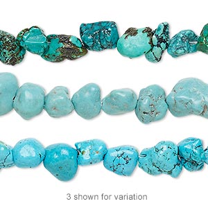 Bead, turquoise / magnesite / &quot;turquoise&quot; (resin) (dyed / stabilized / imitation), mini to small nugget, Mohs hardness 5 to 6. Sold per 15-1/2&quot; to 16&quot; strand.