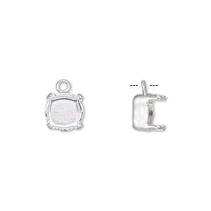 Drop, silver-plated brass, 8mm with SS39 4-prong chaton setting. Sold per pkg of 6.