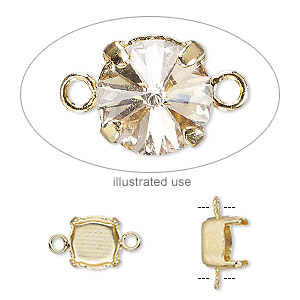Link, gold-plated brass, 8mm with SS39 4-prong chaton setting. Sold per pkg of 6.