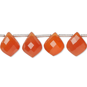 Bead, carnelian (dyed/heated), hand-cut 11x10mm side-drilled faceted puffed kite, B grade, Mohs hardness 6-1/2 to 7. Sold per pkg of 18.