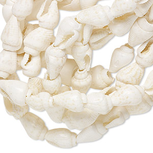 Bead, Nasa shell (natural), white, 9x6mm-15x10mm end-drilled mixed shape, Mohs hardness 3-1/2. Sold per 36-inch strand.