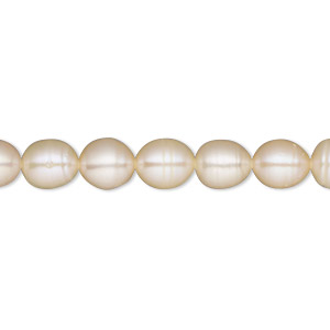 Pearl, cultured freshwater, peach, 7-8mm rice, C grade, Mohs hardness 2-1/2 to 4. Sold per 16-inch strand.