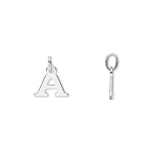 Charm, sterling silver, 10x8mm block alphabet letter &quot;A.&quot; Sold individually.