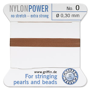 Thread, nylon, brown, size #0. Sold per 2-meter card (approximately 78 inches).