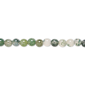 Bead, moss agate (natural), 4mm round, B grade, Mohs hardness 6-1/2 to 7. Sold per 15-1/2&quot; to 16&quot; strand.