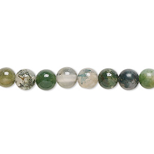 Bead, moss agate (natural), 6mm round, B grade, Mohs hardness 6-1/2 to 7. Sold per 15-1/2&quot; to 16&quot; strand.
