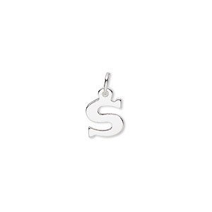 Charm, sterling silver, 8mm single-sided block alphabet letter &quot;S.&quot; Sold individually.