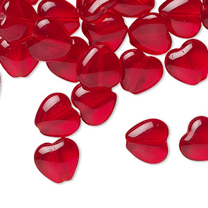 Bead, Czech pressed glass, ruby red, 10x9.5mm heart. Sold per 15-1/2&quot; to 16&quot; strand, approximately 45 beads.