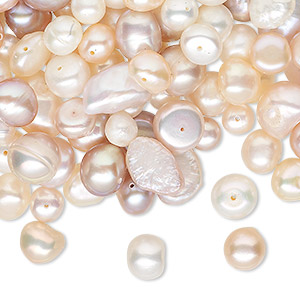 Pearl mix, cultured freshwater, 5-10mm shapes, C grade, Mohs hardness 2-1/2 to 4. Sold per pkg of 100 grams, approximately 150-250 pearls.