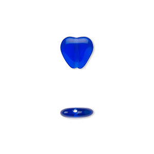 Bead, Czech pressed glass, cobalt, 10x9.5mm heart. Sold per 15-1/2&quot; to 16&quot; strand, approximately 45 beads.