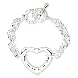 Bracelet, silver-plated brass, 37x32mm double-sided open heart, 8 ...