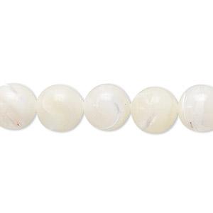 Bead, mother-of-pearl shell (bleached), white, 10mm round, Mohs hardness 3-1/2. Sold per 15-1/2&quot; to 16&quot; strand.