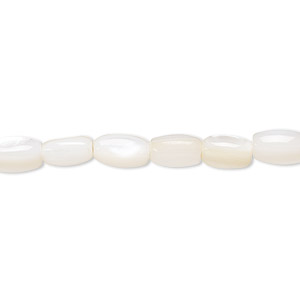 Bead, mother-of-pearl shell (bleached), white, 8x5mm oval, Mohs hardness 3-1/2. Sold per 16-inch strand.