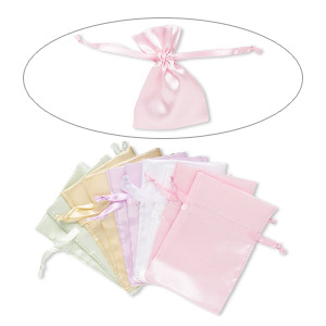 Pouch, satin, assorted colors, 4-3/4 x 3 inches with drawstring closure. Sold per pkg of 10.