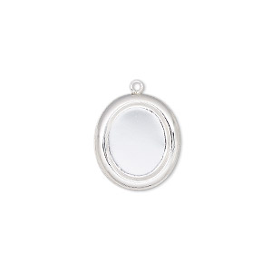 Drop, sterling silver, 15.5x14mm single-sided oval with 12x10mm oval setting. Sold individually.