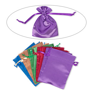 Pouch, satin, assorted colors, 6-1/4 x 4-3/4 inches with drawstring closure. Sold per pkg of 10.