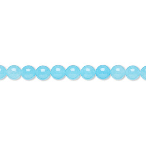 Bead, Malaysia &quot;jade&quot; (quartz) (dyed), turquoise blue, 4mm round, B grade, Mohs hardness 7. Sold per 15-1/2&quot; to 16&quot; strand.