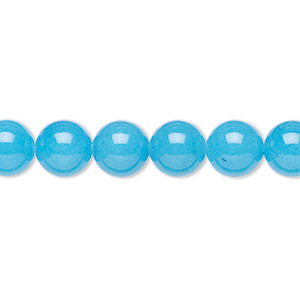 Bead, Malaysia &quot;jade&quot; (quartz) (dyed), turquoise blue, 8mm round, B grade, Mohs hardness 7. Sold per 15-1/2&quot; to 16&quot; strand.