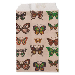Bag, paper, multicolored, 6x4 inches with butterfly design and scalloped top edge. Sold per pkg of 100.